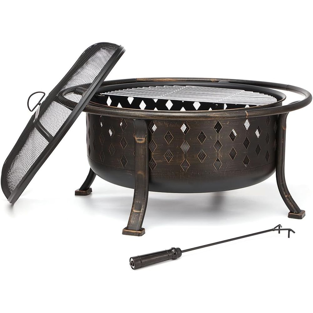 Fire Pit Bowl - 36 Zoll Outdoor-Feuerstelle aus Holz mit