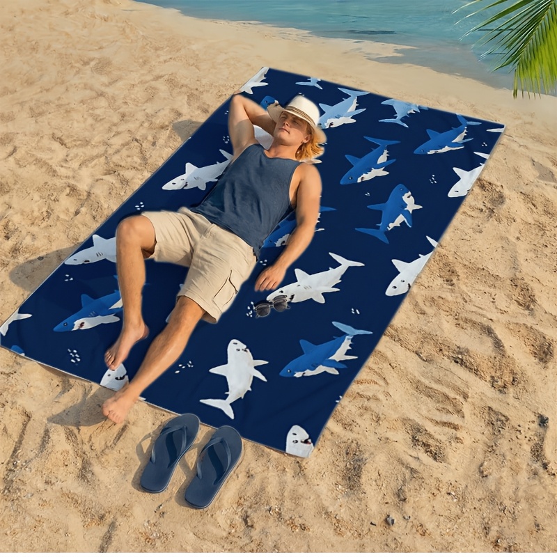 Outdoor Furniture Quick Dry - Wasserdichte Strandmatte mit Hai-Print, Outdoor-Decke, Camping-Handtuch,