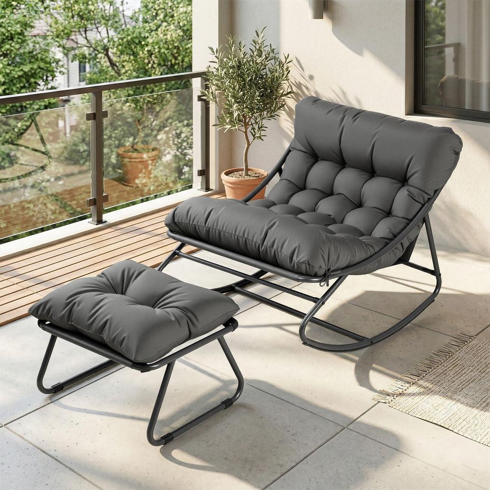 Outdoor Furniture Without Cushions - Übergroßer Papasan-Schaukelstuhl mit Fußhocker, Outdoor-Komfort-Terrassen-Loungesessel mit