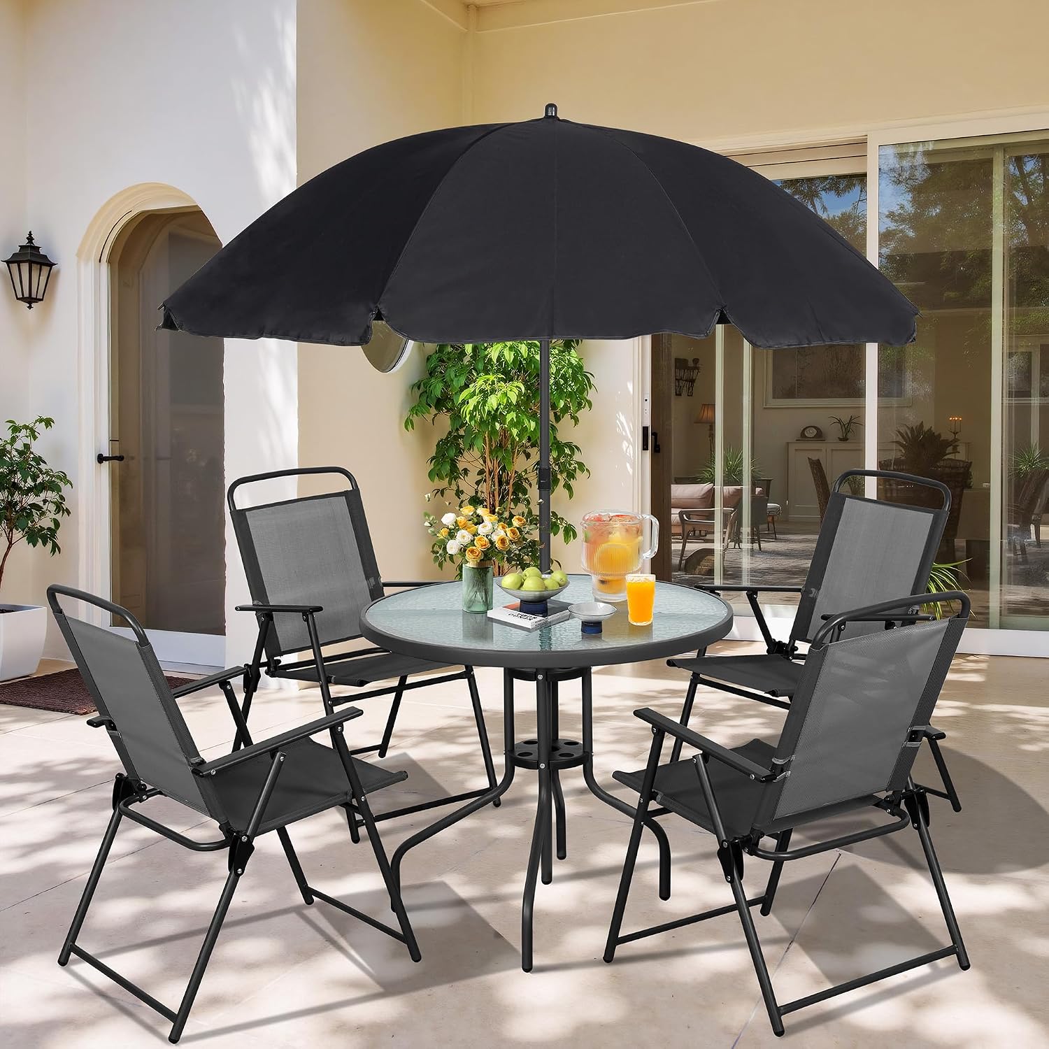Outdoor Furniture Sunbrella - Metall-Gartenmöbel-Set, klappbare Stühle und Tisch aus
