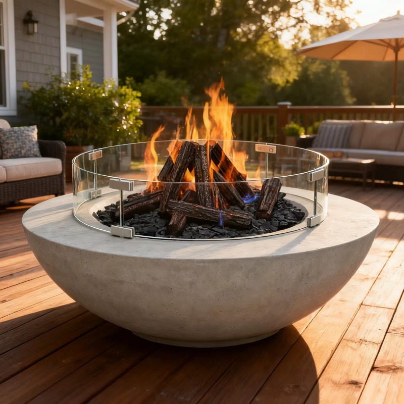 Fire Pit Bowl - 【Bestseller】 36-Zoll-Schüssel GFRC-Feuerstellentisch mit Edelstahlbrenner, Außenheizung,