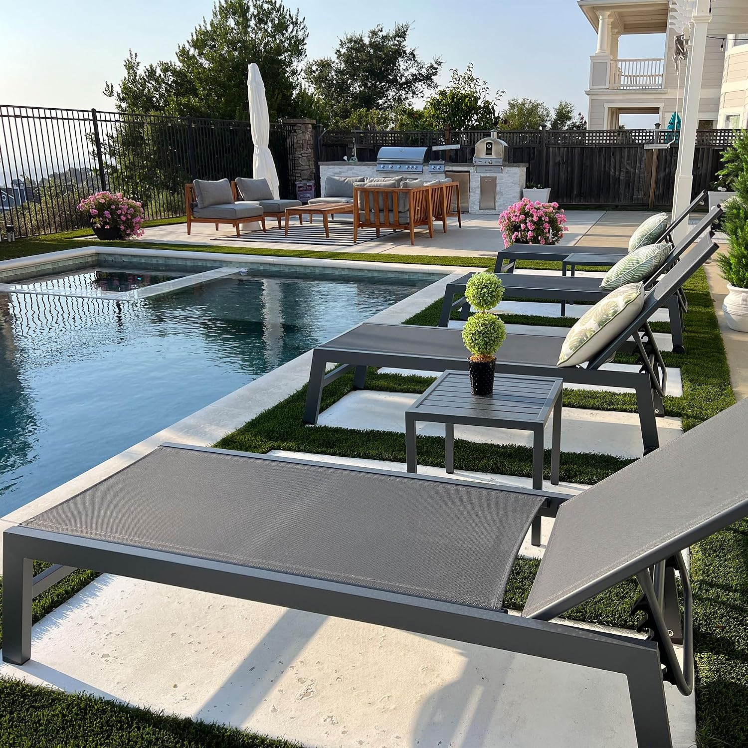 Outdoor Furniture Quick Dry - Schnelltrocknendes Mesh-Outdoor-Loungesessel-Set für 2 Personen, 5-fach