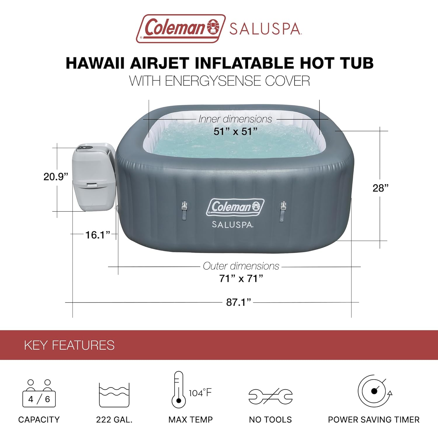 Hawaii AirJet Großer Quadratis – Inflatable Hot Tub Bewertung und Preis