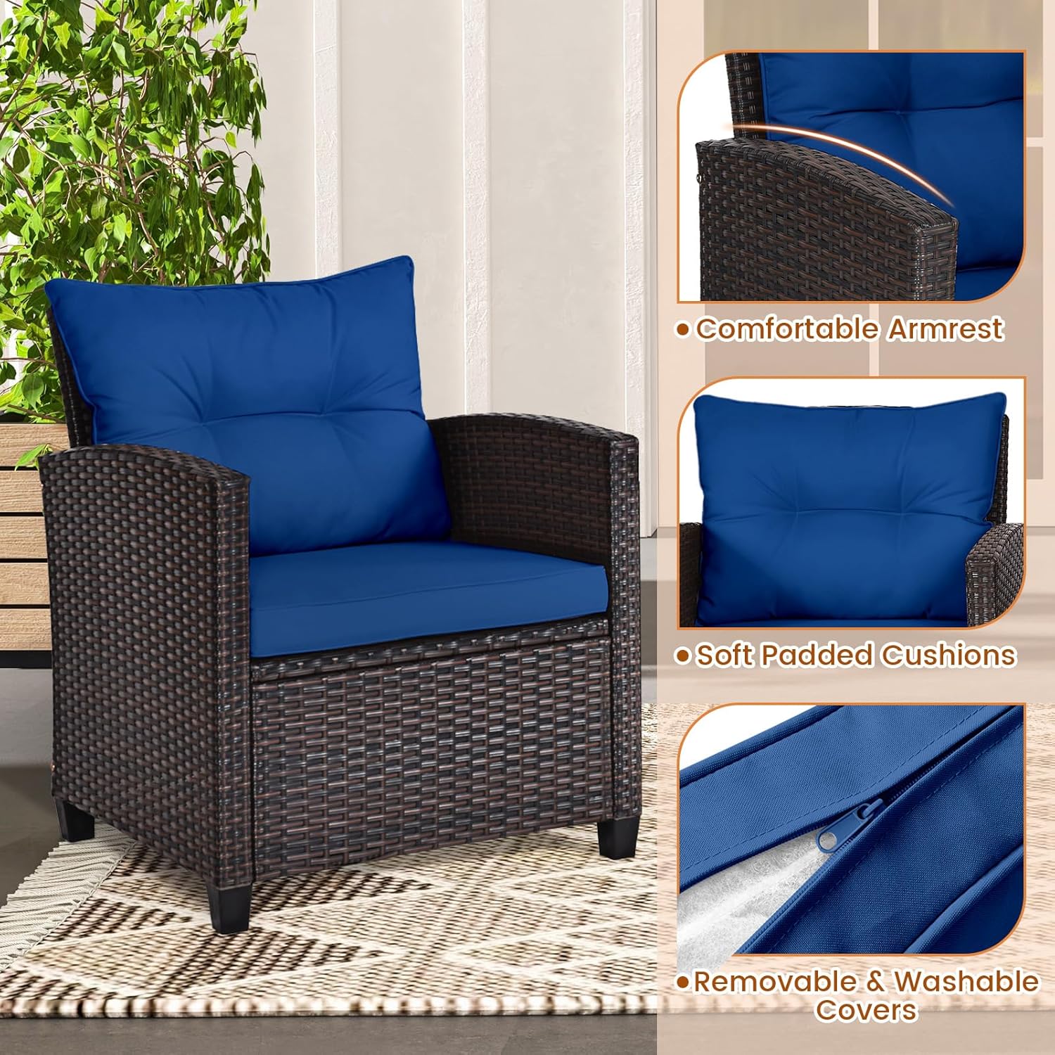 Marineblaues 3-teiliges Bistro – Outdoor Furniture Weatherproof Bewertung und Preis